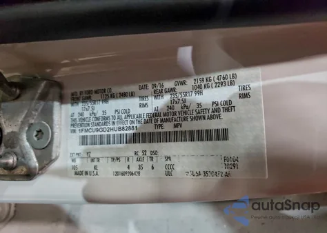 2017 Ford Escape Se из США, поврежденный, VIN 1FMCU9GD2HUB82881